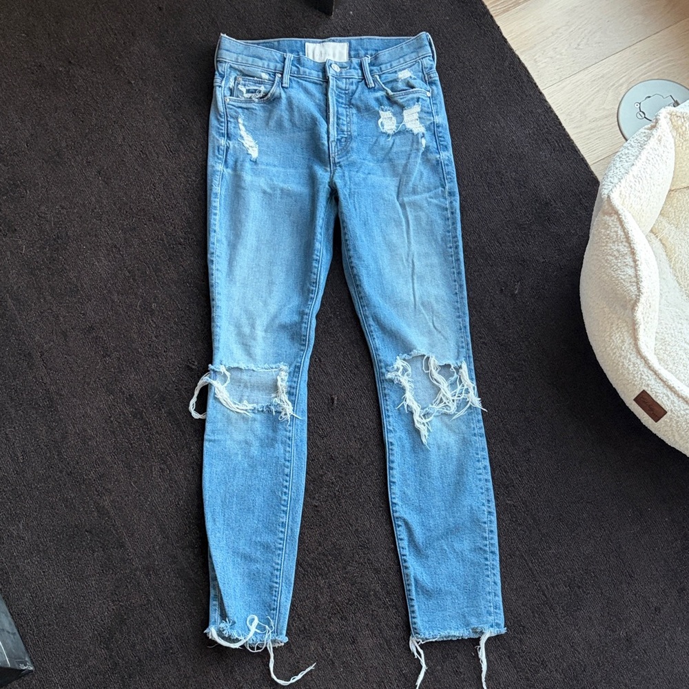 MOTHER Denim Distressed Blue Jeans